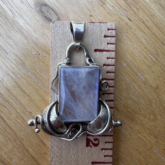 VTG Artisan Pendant 2" Moonstone Labradorite Gemstone Ornate 925 Sterling 16.9g‎ - Picture 7 of 8